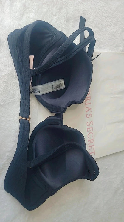 Biquíni feminino Victoria's Secret, top tamanho 34B e calcinha tamanho P, preto.