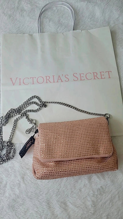 Bolsa transversal mini da Victoria's Secret, cor ouro rosa, fecho magnético.