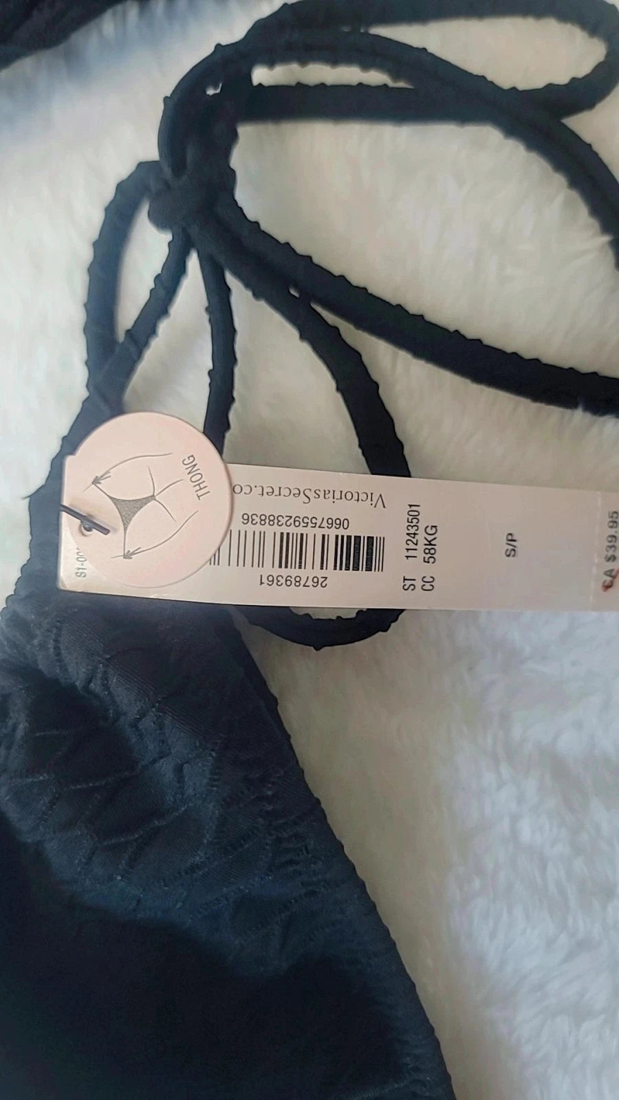 Biquíni feminino Victoria's Secret, top tamanho 34B e calcinha tamanho P, preto.