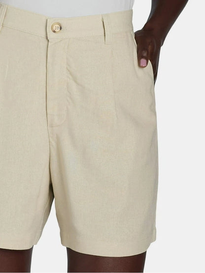 Pantalón corto Time &amp; Tru de mezcla de lino para mujer, color beige con bolsillos, entrepierna de 4 pulgadas