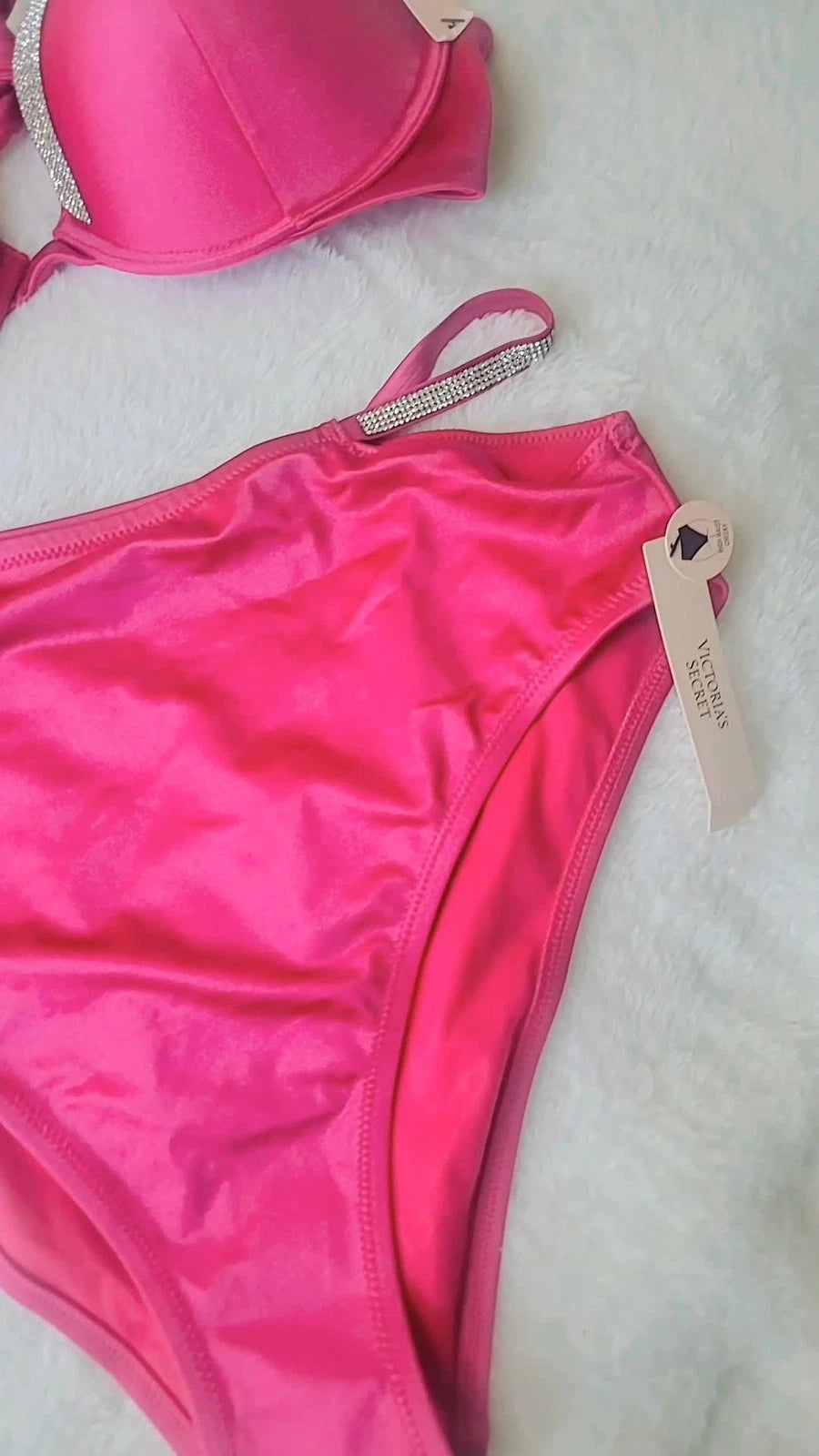 Victoria's Secret Women's Deluxe 2-Piece Shine Swimsuit New, Bottom M, Top 34C