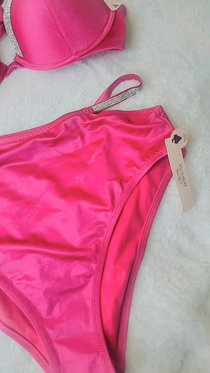 Victoria's Secret Women's Deluxe 2-Piece Shine Swimsuit New, Bottom M, Top 34C