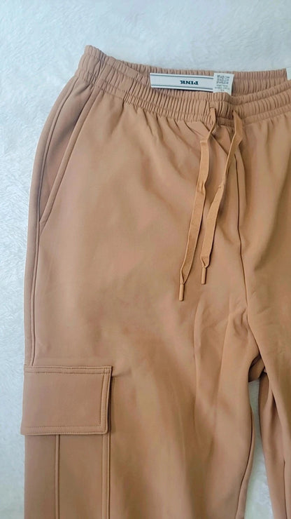 Pantalones cargo de tejido cepillado Victoria's Secret Pink, nuevos con etiqueta, forro color caramelo
