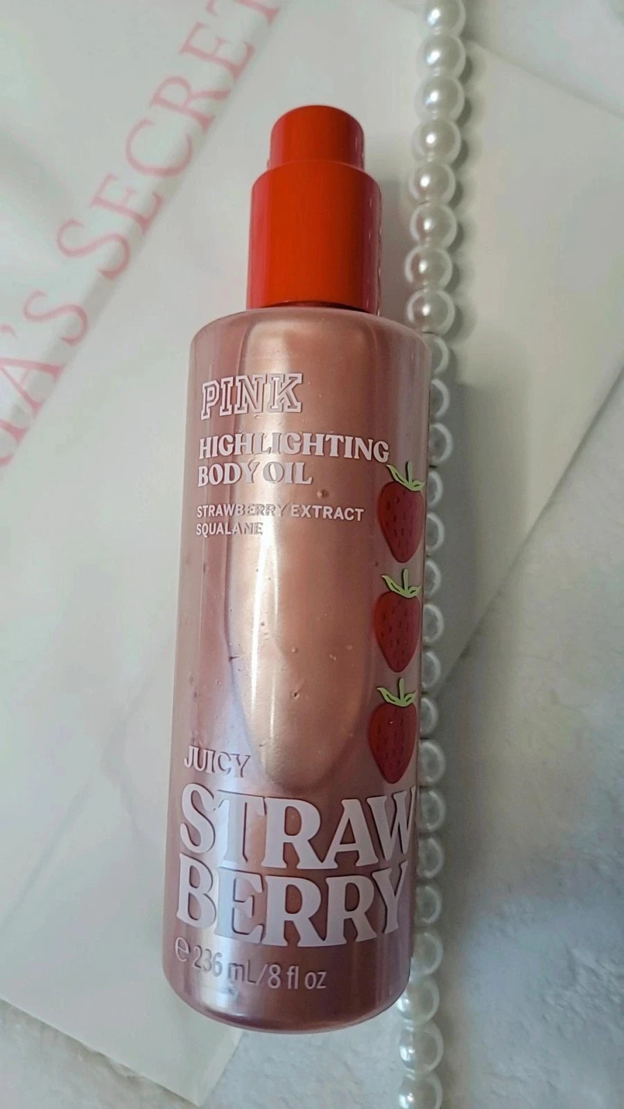 Óleo Corporal Hidratante Iluminador Rosa Morango da Victoria's Secret 236 ml