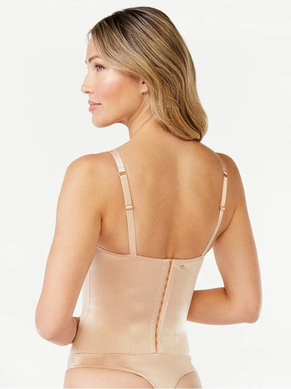 Body de cetim estruturado Sofia Vergara para mulheres, bege