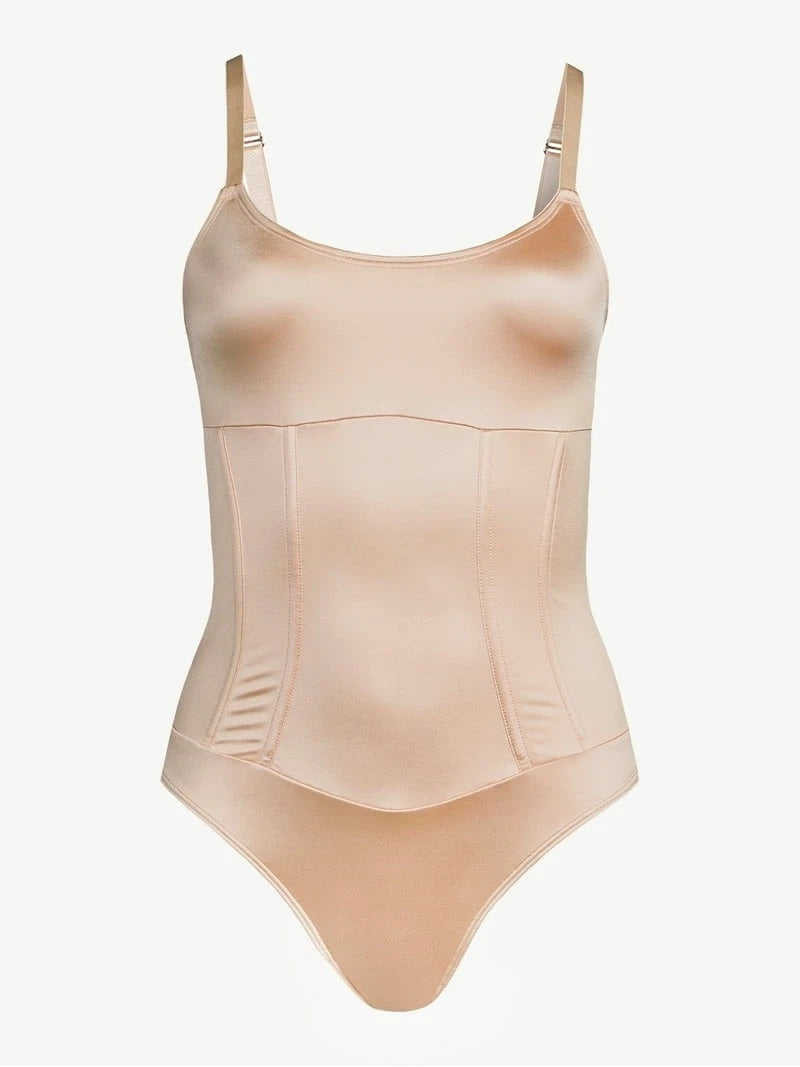 Body de cetim estruturado Sofia Vergara para mulheres, bege