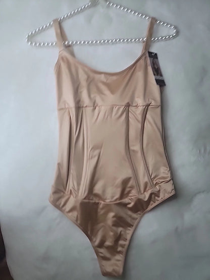 Body de cetim estruturado Sofia Vergara para mulheres, bege