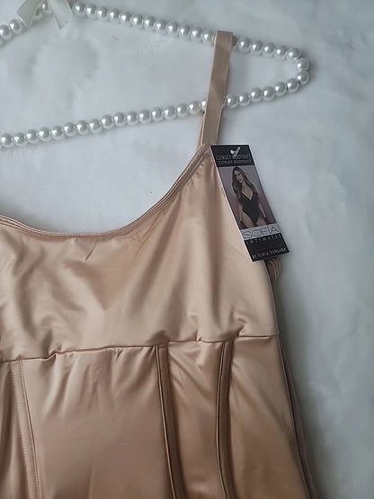 Body de cetim estruturado Sofia Vergara para mulheres, bege