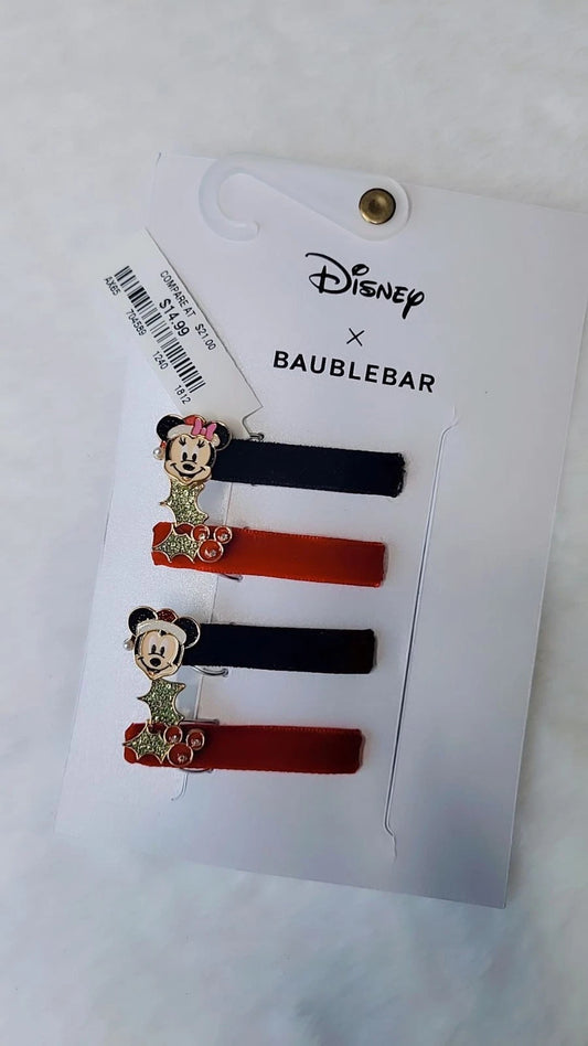 Conjunto de 4 Presilhas de Cabelo Natalinas Disney Bauble Bar com Mickey, Minnie e Azevinho